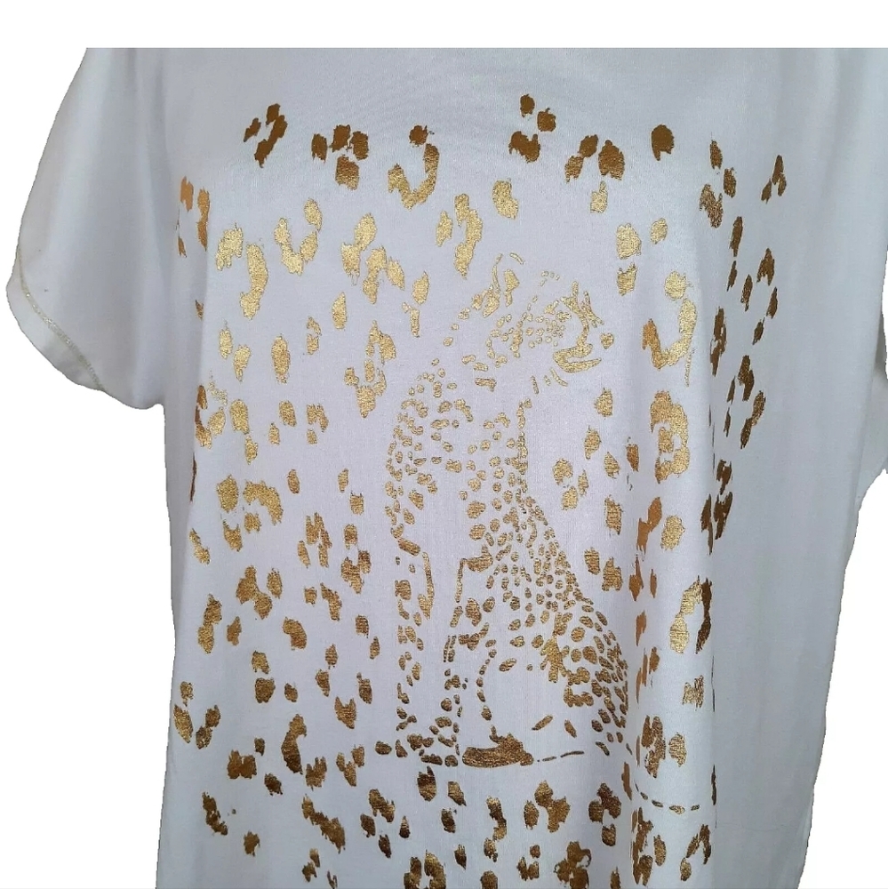 Chico's Zenergy Graphic Tee Women's Size XL Gold Metallic Leopard Animal Print